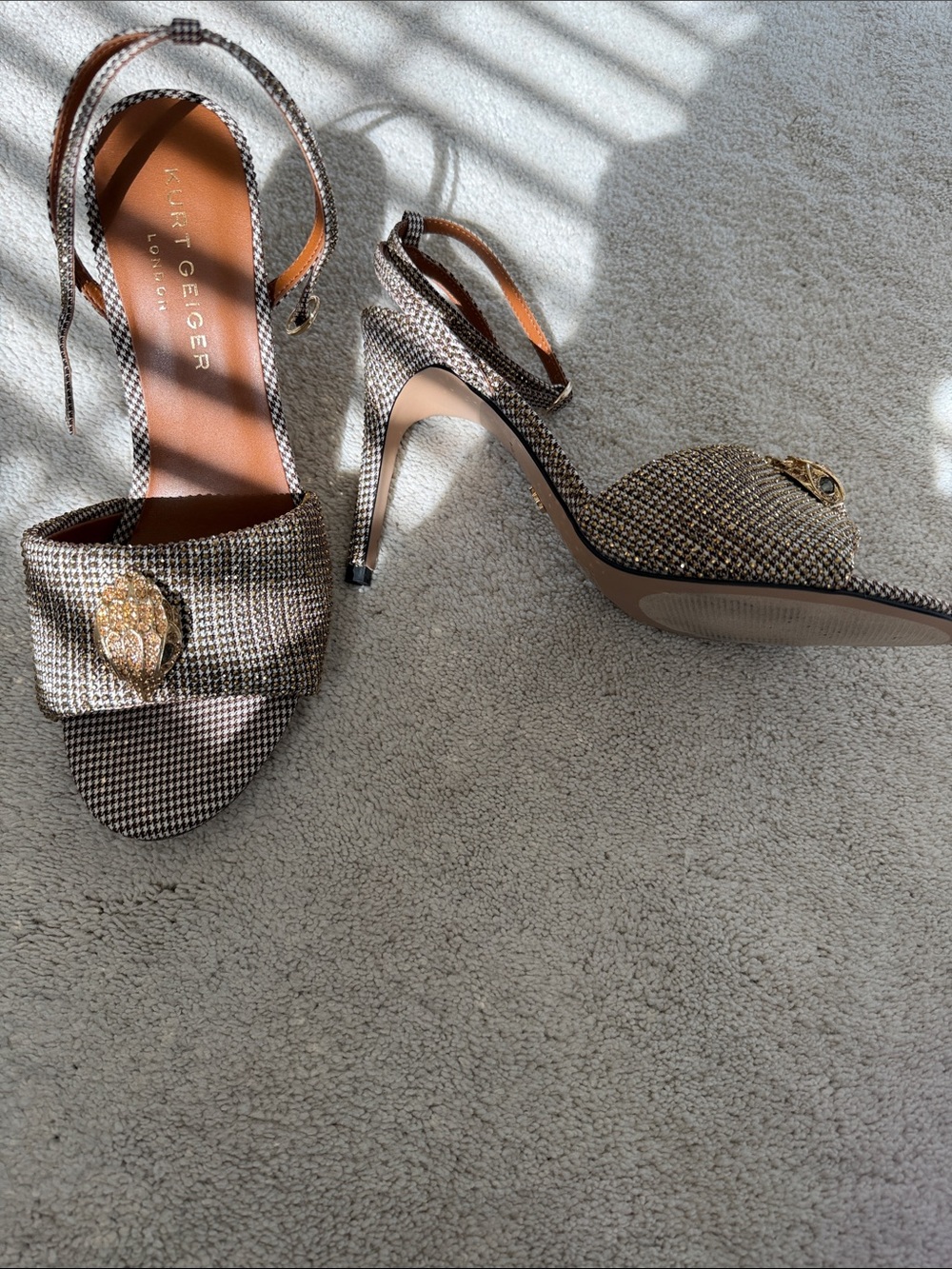 Kurt Geiger Gold-Tone Metallic Ankle-Strap Heels